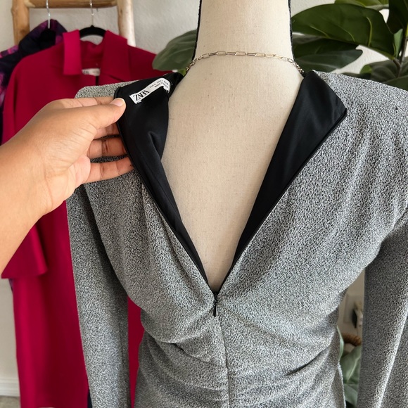 Zara Silver Glittery Knot Front Shoulder Padded Cocktail Holiday Dress NWOT - Picture 7 of 10